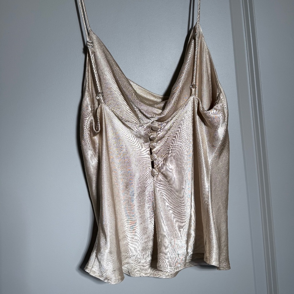 ZARA Satin Cowl Neck Camisole | Champagne Gold | Size S | Button Back